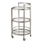 Hudson&Canal - Chariot de bar rond Hause de 21 po de largeur - Nickel satiné-Un design contemporain moderne pour votre cuisine, votre bureau, votre espace de divertissement et plus encore