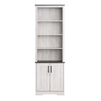 Prepac - Bibliothèque haute Rustic Ridge 79,75 po avec portes, cabinet de rangement avec portes et étagères - Blanc vieilli-Fini en stratifié durable