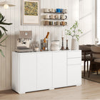 HOMCOM - Buffet latéral haute brillance 55,1 po L avec 2 tiroirs - blanc-Comprend 2 tiroirs, 3 placards et un plateau supérieur plat 