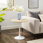 Modway - Lippa Rond de 20 po Faux travertin Table d’appoint, Travertin blanc-Table d’extrémité ronde