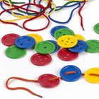 Miniland - MLE31715 Boutons à lacets : 140 pièces par pot-Chaque ensemble comprend 140 gros boutons avec 1 à 5 trous.