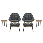 Manhattan Comfort - Ensemble de 6 fauteuils à bascule modernes d'extérieur Benson - Gris-Ensemble de conversation d'extérieur moderne 3 pièces avec 1 fauteuil, 1 repose-pieds et 1 table d'appoint