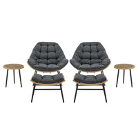 Manhattan Comfort - Ensemble de 6 fauteuils à bascule modernes d'extérieur Benson - Gris-Ensemble de conversation d'extérieur moderne 3 pièces avec 1 fauteuil, 1 repose-pieds et 1 table d'appoint