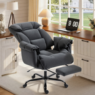 HOMCOM - Fauteuil de bureau exécutif inclinable avec repose-pieds et dossier pliant - gris foncé-Tissu doux en flanelle neige, coussin épais et mousse originale à haute résilience garantissent un confort d’assise toute la journée