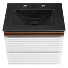 Modway - Render Support mural de 24" Vanette de salle de bain - Noyer blanc Noir-Bassin d’évier en céramique