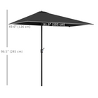 Outsunny - Parasol de patio demi-lune avec 5 baleines - 8 pi - noir-Installation et démontage pratiques grâce à la manivelle