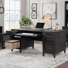 Sauder - La Collection Tiffin Line Bureau ministre - Finition Raven Oak-Le rangement dissimulé derrière les portes comprend une étagère réglable et un rangement suspendu coulissant sur des glissières à extension complète pouvant accueillir des fichiers de format Lettre ou Légal
