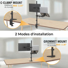 SHOPPINGALL Support extra haut pour ordinateur portable et moniteur double avec poteau de 31,5 pouces pour ordinateur portable jusqu'à 17" Moniteurs jusqu'à 32" - SA-LH07L-Noir-[OPTIONS DE MONTAGE POLYVALENT] Choisissez entre deux méthodes d'installation sécurisée : la pince en C pour les bords de bureau (épaisseur maximale de 3,25"/84mm) ou l'installation de passe-fils pour les bureaux d'une épaisseur maximale de 2,36"/60mm et sans dégagement arrière. Les deux options de montage sont fournies dans l'emball