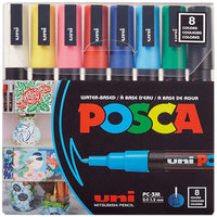 Posca - Marqueurs de peinture à base d'eau - Pointe fine réversible (0,9-1,3 mm) - Couleurs assorties - paquet de 8-Marqueurs de peinture à base d'eau adaptés à la plupart des projets artistiques et artisanaux sur plus de 50 surfaces, y compris le bois, le verre, le métal, le plastique, la céramique, le cuir et plus encore.
