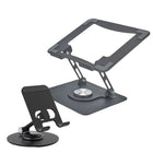 Uncaged Ergonomics - Support pivotant et réglable pour ordinateur portable et téléphone RISE - Noir-Les supports pivotants pour ordinateur portable et téléphone pivotent tous deux à 360 degrés.