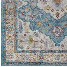 Modway - Success Médaillon vintage floral vieilli Anisah Tapis de comédie 8 pi l x 10 pi L - Bleu ivoire clair, jaune, orange-Résistant aux taches / Facile à nettoyer