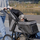 PawHut - Poussette pour animaux, poussette pliable pour chien à 3 grandes roues - noir-Laisses de sécurité, bandes réfléchissantes et frein arrière au pied pour plus de sécurité 