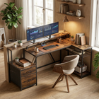 HOMCOM - Bureau de gaming réversible 76 po avec lumières RVB et ports USB - brun rustique-Bloc d’alimentation intégré pour recharger les appareils via des ports USB