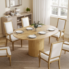 HOMCOM - Table de ferme extensible convertible ronde à ovale 43,5 po-59 po pour 6-8 personnes - finition bois naturel-Rangez les planches d’extension sous le plateau pour plus de praticité 