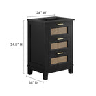 Modway - Dixie 24" Solide Armoire à coiffeuse de salle de bain - Noir noir-Détail en rotin à tissage ouvert