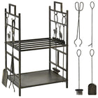 Outsunny - Porte-bûches 2 niveaux robuste avec 4 outils- noir et or-Le porte-bûches pour cheminée intérieur peut contenir une bonne quantité de bois pour alimenter votre cheminée toute la journée   