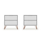 Manhattan Comfort - Rockefeller Table de nuit 2 tiroirs style mi-siècle moderne 51 cm - Blanc - Lot de 2-Table de chevet 2 pièces style milieu du siècle pour chambre et salon