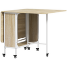 HOMCOM - Table à manger pliante à roulettes 51 po avec plateau rabattable et étagère de rangement pour 6 personnes - bois naturel-2 rallonges latérales relevables augmentent l’espace de surface et se replient pour un rangement compact 