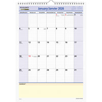 AT-A-GLANCE - Calendrier mural mensuel QuickNotes 2026 - 17 po H x 12 po l - bilingue-Format des pages : 17 po H x 12 po l
