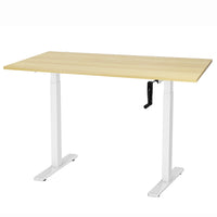 Ezywork - Bureau assis-debout réglable en hauteur manuellement - Cadre blanc / Plateau en bois clair-Cadre de bureau réglable en hauteur par manivelle