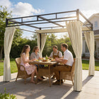 Outsunny - Tonnelle Extérieur, Pergola avec Auvent Rétractable et Rideaux - 10 pi x 10 pi - Beige-Quatre rideaux coulissants offrent une intimité instantanée et protègent des courants d’air 