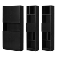 South Shore - Liora - Ensemble bibliothèque et 2 bibliothèques étroites 5 tablettes modulaire- Chêne noir-Solution de rangement 3 en 1 : ce lot comprend 1 étagère 4 portes et 2 bibliothèques étroites. Placez-les côte à côte ou séparément selon la disposition de votre salon.