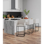Manhattan Comfort - Ambassador tabouret de comptoir mi-siècle moderne en similicuir crème et noir 20,5" - lot de 2-Conception moderne du cadre carré en métal durable