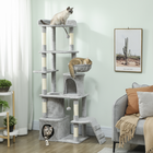 PawHut arbre à chat, grande tour pour chat 67 po avec 7 poteaux à griffer - gris clair-Comprend un tunnel vertical unique et deux condos pour se cacher et explorer  
