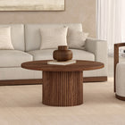 Hudson&Canal - Table basse ronde cannelée Rollan de 81 cm de large, noyer satiné-La table de montage supporte un poids maximal de 34 kg (75 lb)