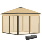 Outsunny - Gazébo pliant 11 pi l x 11 pi L avec double toit et sac de transport - Beige-Notre tente escamotable est équipée d’un cadre en acier robuste qui se plie facilement pour une installation et un démontage rapides et sans effort