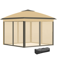 Outsunny - Gazébo pliant 11 pi l x 11 pi L avec double toit et sac de transport - Beige-Notre tente escamotable est équipée d’un cadre en acier robuste qui se plie facilement pour une installation et un démontage rapides et sans effort