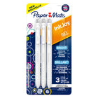 Paper Mate - Stylos InkJoy Bright de Paper Mate, stylos à gel, pointe moyenne (0,7 mm), rétractables, encre blanc vif, 3 unités-Les stylos à gel avec encre plus vive qui se distingue avec éclat sur le papier foncé ou pâle