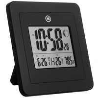 Marathon - Horloge numérique Cl030049bk, avec jour, date, numéro de semaine, température, alarme, phase lunaire, 8 x 8 x 1, noir-Plastique noir