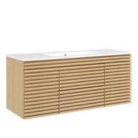 Modway - Render Fixation murale de 48" Vanette de salle de bain - Oak White-Vanité moderne du milieu du siècle