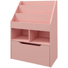 HOMCOM - Étagère à livres multi-étagères pour enfants avec tiroir de rangement - Rose-Bibliothèque à trois niveaux, deux compartiments de rangement et un grand tiroir pour ranger les vêtements, livres ou jouets des enfants 