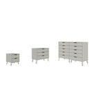 Manhattan Comfort - Rockefeller ensemble de commodes de chambre à coucher style milieu du siècle - blanc cassé et naturel - ensemble de 3-Commode haute double largeur style milieu du siècle moderne, commode standard et table de chevet pour chambre à coucher, ensemble de 3