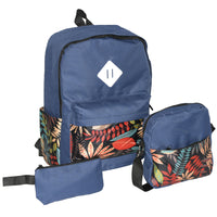 Nicci - Ensemble de sac à dos 3 pièces avec imprimé floral - Marine-Support intérieur pour ordinateur portable rembourré en mousse EPE