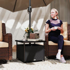 Outsunny - Table basse de patio en rotin d’extérieur 22 po avec trou pour parasol, noir-Un trou pour parasol au centre du plateau pour installer un parasol  