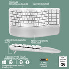 Logitech - Wave Keys clavier ergonomique sans fil, repose-poignets rembourré - Blanc-Connexion via Bluetooth ou récepteur Logi Bolt: avec Easy-Switch, basculez de l'ordinateur à la tablette et au téléphone (compatible avec Windows/macOS/iPadOS/ChromeOS), jusqu'à 3 ans d’autonomie