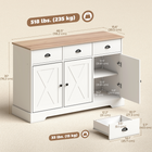 HOMCOM - Buffet de style ferme 46,5 po avec portes de grange et rangement - blanc-Trois armoires inférieures offrent un espace de rangement généreux pour les objets ménagers plus volumineux