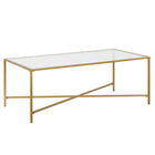Hudson&Canal - Table basse rectangulaire Henley , 122 cm de large, avec plateau en verre - Laiton-Un design industriel pour votre salon, votre bureau et plus encore