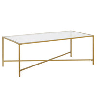 Hudson&Canal - Table basse rectangulaire Henley , 122 cm de large, avec plateau en verre - Laiton-Un design industriel pour votre salon, votre bureau et plus encore