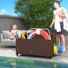 Outsunny - Rangement roulant pour flotteurs de piscine, brun-Fabriqué avec un cadre en acier revêtu de poudre et de l’osier PE tressé à la main, ce qui le rend adapté à une utilisation en extérieur  