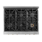 Kucht - 36 po Série KXP Cuisinière double énergie Gaz naturel - Acier inoxydable/Or-Les grilles robustes en fonte diffusent une chaleur intense et permettent de déplacer les ustensiles d’un foyer à l’autre sans les soulever