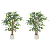HOMCOM - Arbre banian artificiel 4 pi pour décoration intérieure - vert - lot de 2-Conçu avec des feuilles au toucher naturel et des troncs en bois massif pour une beauté réaliste 