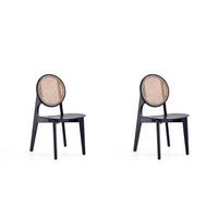 Manhattan Comfort - Lot de 2 chaises de salle à manger Versailles 18,5 po au style industriel chic, dossier rond, noir et cannage naturel-Chaise de salle à manger moderne style industriel chic en rotin parfaite pour la salle à manger lot de 2