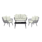 Manhattan Comfort - Ensemble de conversation moderne Portofino pour patio, 4 personnes, avec table basse - gris et crème - ensemble de 4-Ensemble de conversation d'extérieur moderne 4 pièces avec 2 fauteuils, 1 canapé et 1 table basse