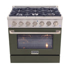 Kucht - 36 po Série KDF Cuisinière Pro Style au gaz naturel - Acier inoxydable/Vert olive-Cuisinez et pâtissez comme un professionnel avec le four à convection extra-large de 5,2 pi³, configuration à 5 grilles et grande fenêtre de four