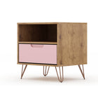 Manhattan Comfort - Table de nuit Rockefeller 20,08" style mid-century moderne à 1 tiroir - Nature et Rose Pink-17,62 po L x 20,08 po l x 21,65 po H