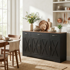 HOMCOM - Buffet de style ferme 55 po, meuble de rangement pour téléviseurs jusqu’à 60 po avec portes de grange - noir-Les étagères réglables personnalisent l'espace pour des objets de tailles variées 